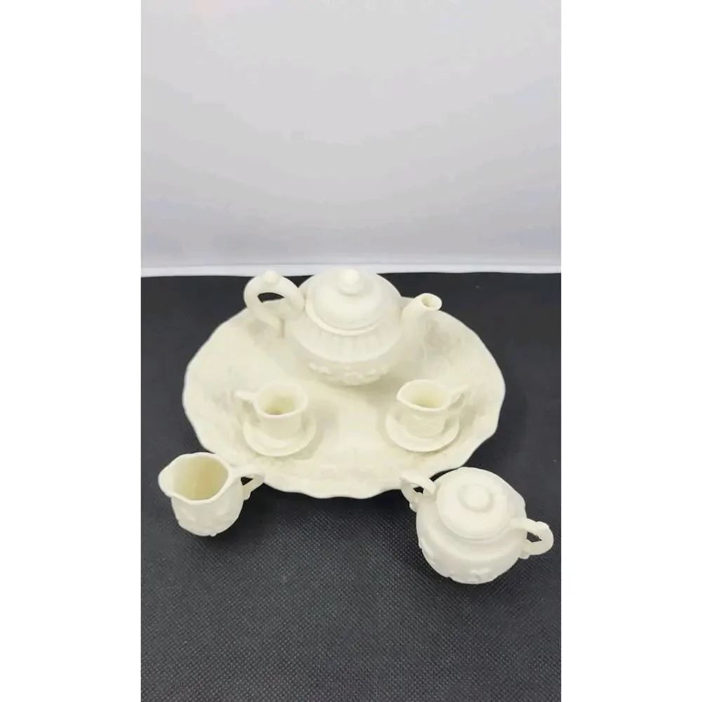 Vintage Young Shiun Miniature Tea Set White Porcelain Teapot Tray Cups...